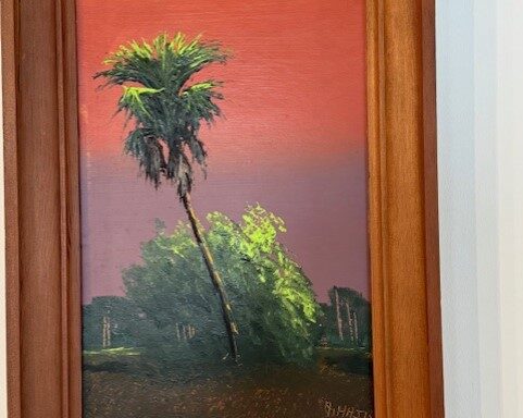 Alfred Hair  tall palm with fire-sky background